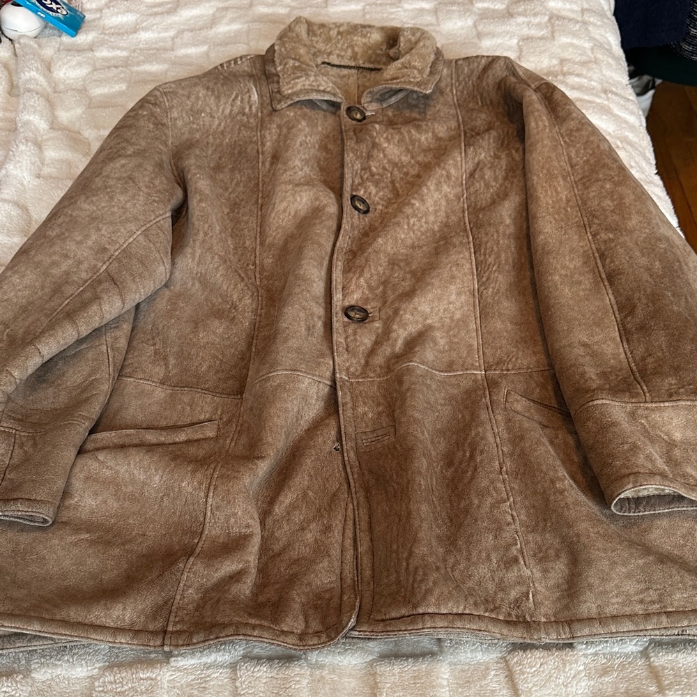 Men's Tan Suede Shearling Coat